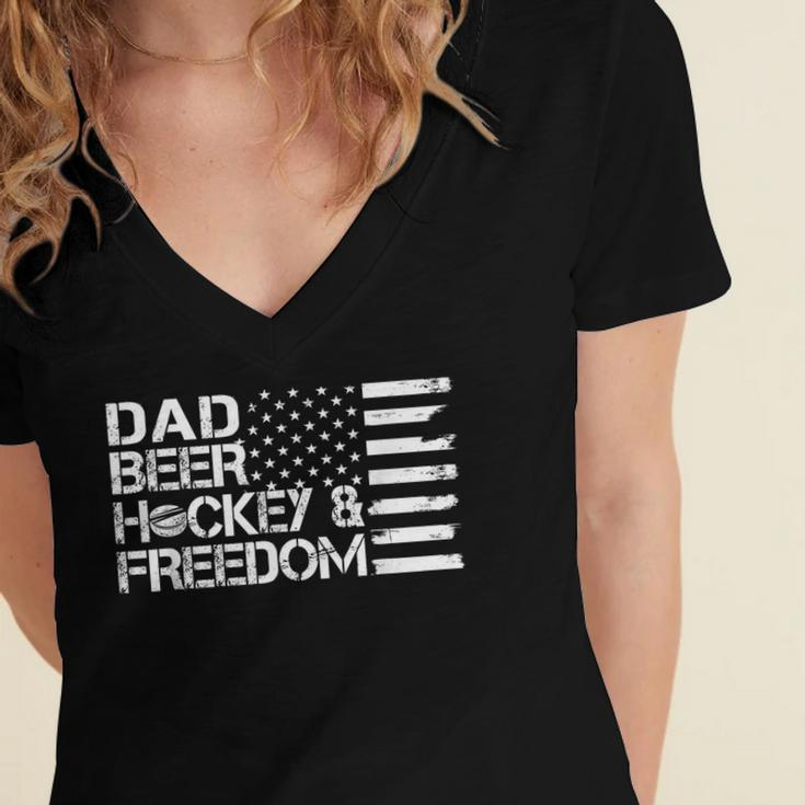 Mens Dad Beer Coach & Freedom Hockey Us Flag 4Th Of July Women's Jersey Short Sleeve Deep V-Neck Tshirt