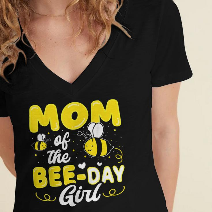 Mom Of The Bee Day Girl Hive Party Matching Birthday Sweet Women's Jersey Short Sleeve Deep V-Neck Tshirt