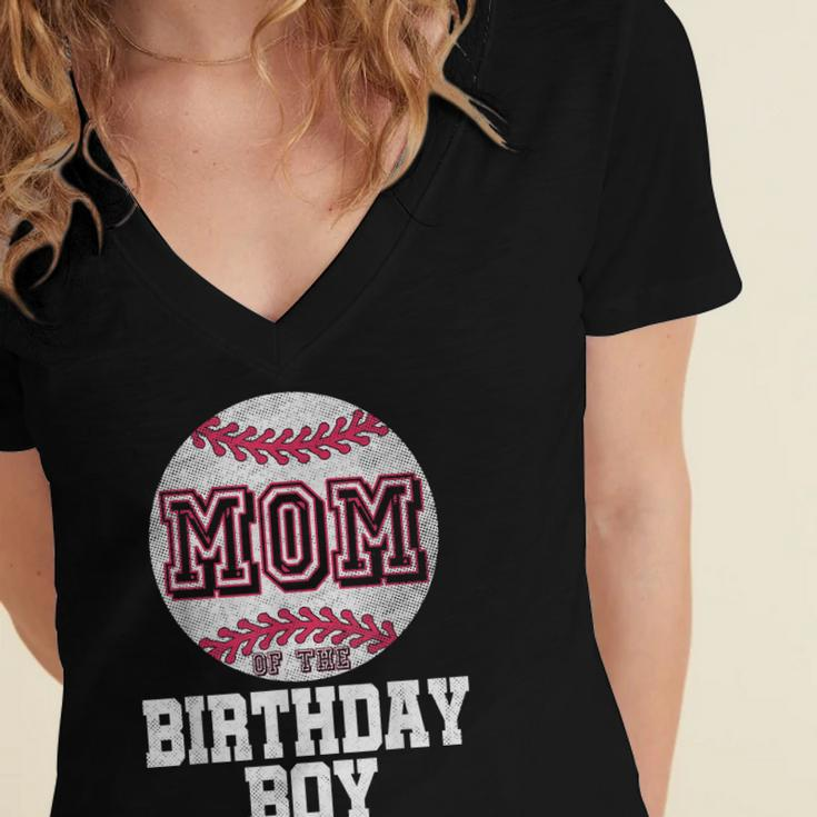 Mom Of The Birthday Boy Baseball Player Vintage Retro Women's Jersey Short Sleeve Deep V-Neck Tshirt