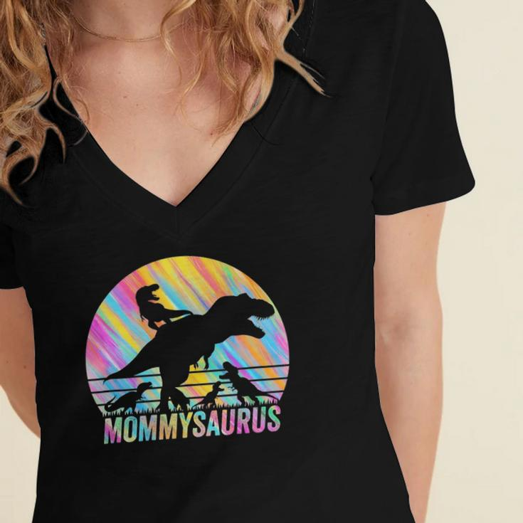 Mommysaurus Dinosaur Vintage Retro 4 Kids Lover Gift Women's Jersey Short Sleeve Deep V-Neck Tshirt