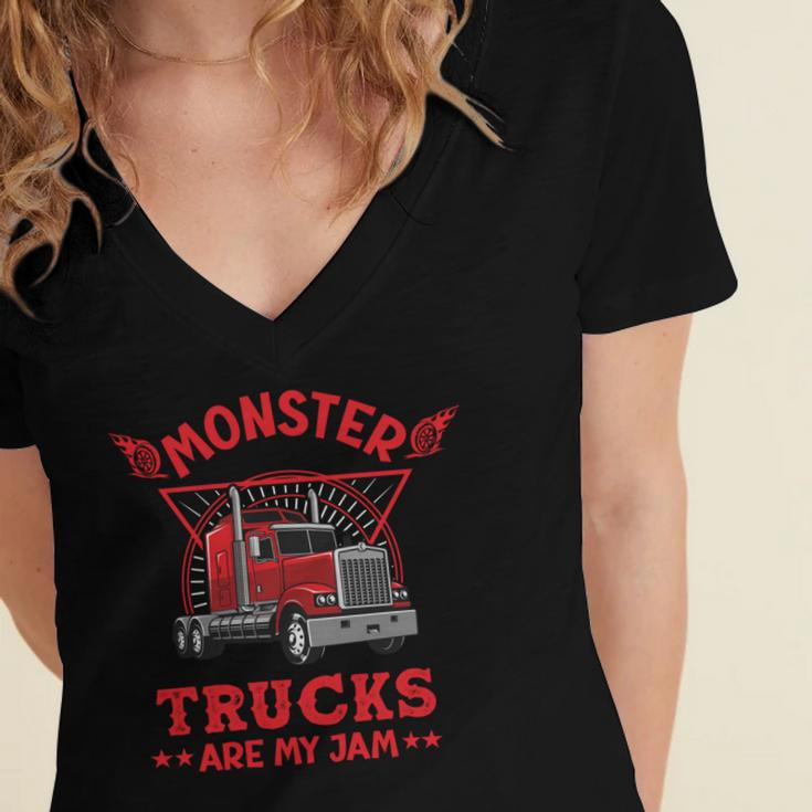 Monster Trucks Are My Jam Women's Jersey Short Sleeve Deep V-Neck Tshirt