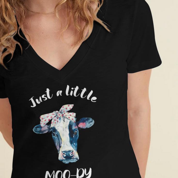 Moody Cow Lovers Farm Clothes Cowgirl Women's Jersey Short Sleeve Deep V-Neck Tshirt