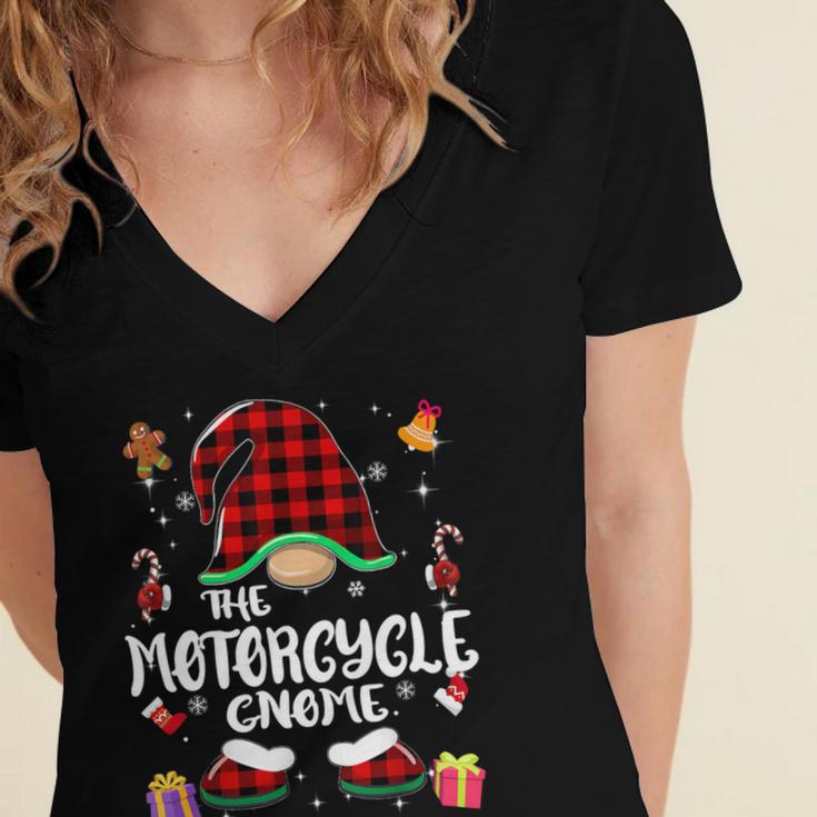 Motorcycle Gnome Buffalo Plaid Red 460 Shirt Women's Jersey Short Sleeve Deep V-Neck Tshirt