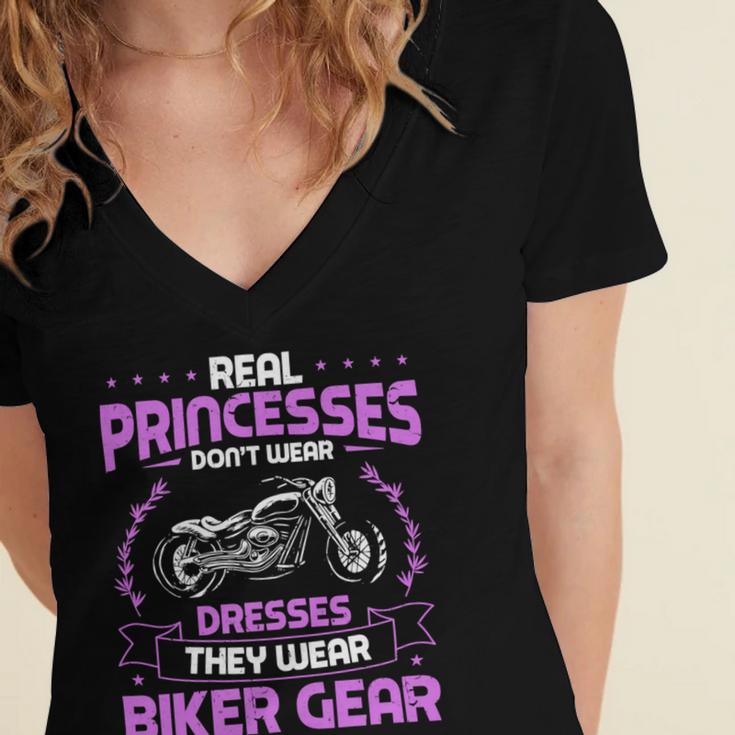 Motorcycle Real Princesses Wear Biker 483 Shirt Women's Jersey Short Sleeve Deep V-Neck Tshirt