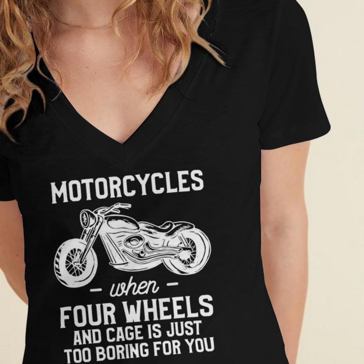 Motorcycles When Four Wheels Cage Is 461 Shirt Women's Jersey Short Sleeve Deep V-Neck Tshirt