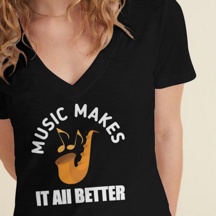 Music Makes It All Better 761 Shirt Women's Jersey Short Sleeve Deep V-Neck Tshirt