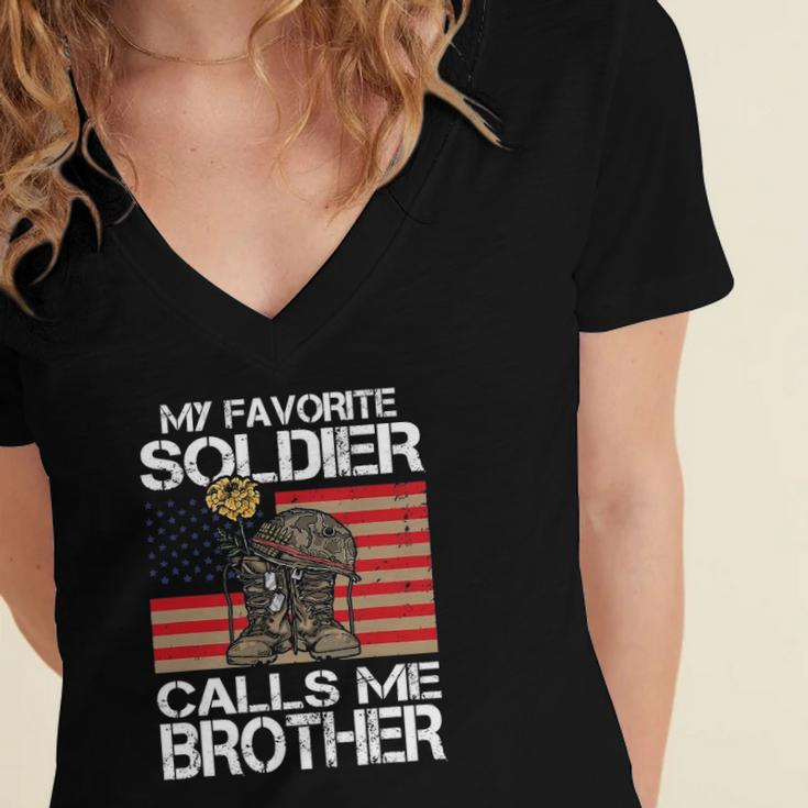 My Favorite Soldier Calls Me Brother Proud Army Bro Women's Jersey Short Sleeve Deep V-Neck Tshirt