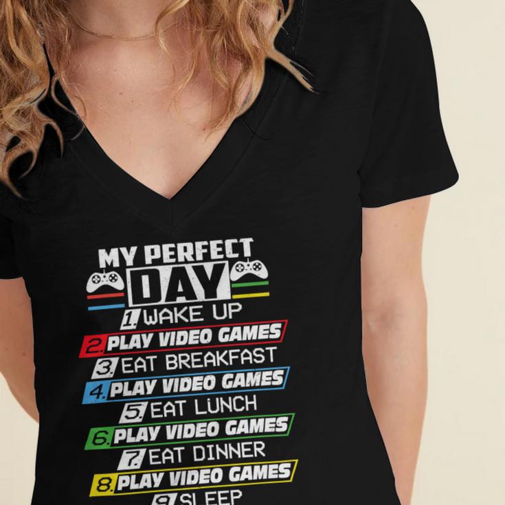 My Perfect Day Video Games Funny Cool 554 Shirt Women's Jersey Short Sleeve Deep V-Neck Tshirt