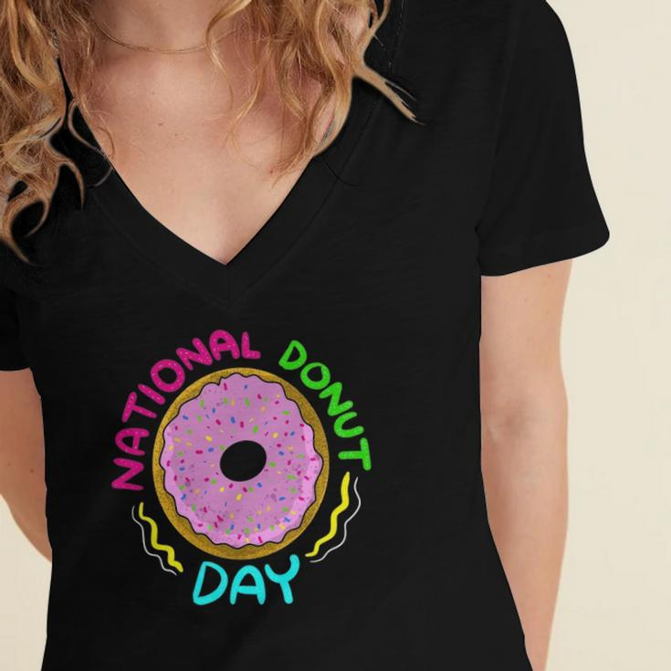 National Donut Day Cool Sweet Tooth Party Funny Mother Gift Women's Jersey Short Sleeve Deep V-Neck Tshirt
