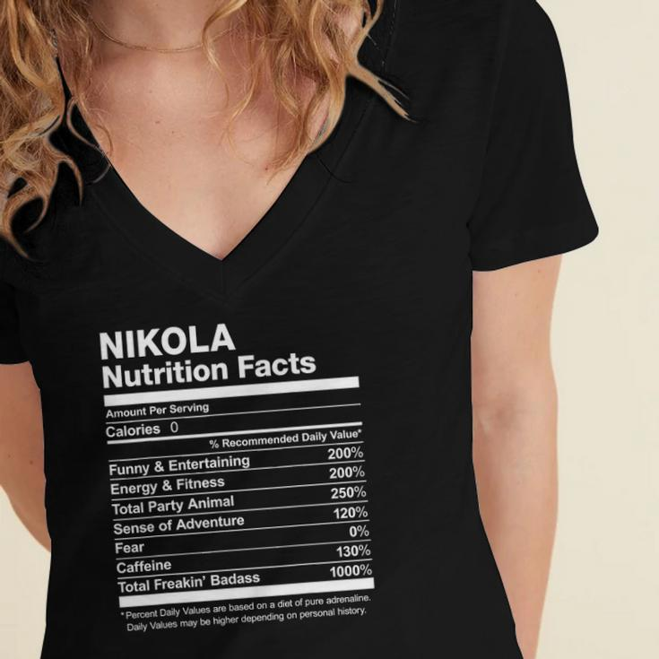 Nikola Nutrition Facts Name Family Funny Women's Jersey Short Sleeve Deep V-Neck Tshirt