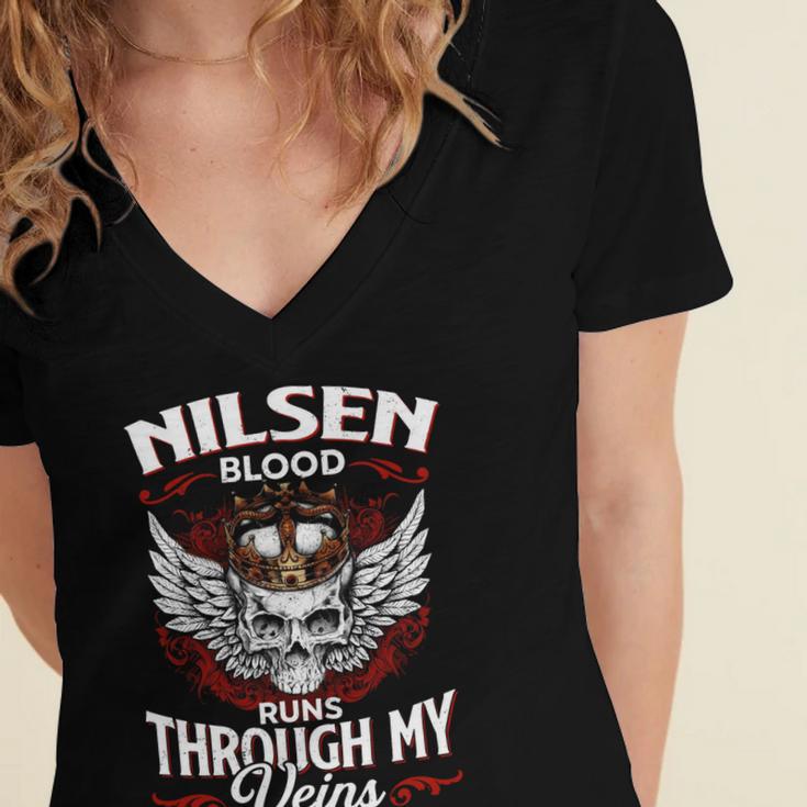 Nilsen Blood Runs Through My Veins Name Women's Jersey Short Sleeve Deep V-Neck Tshirt