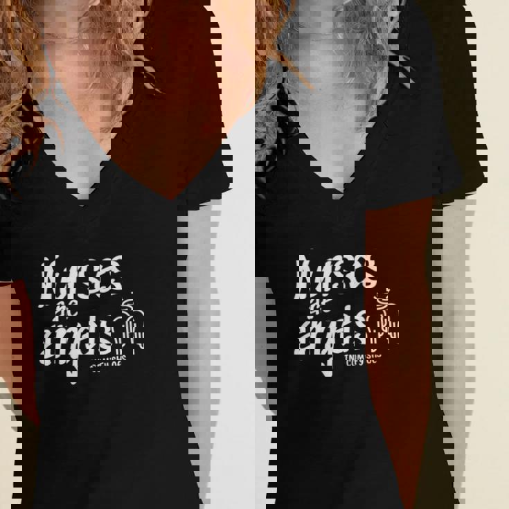 Nurses Are Angels In Comfy Shoes Nurse Gift Women's Jersey Short Sleeve Deep V-Neck Tshirt