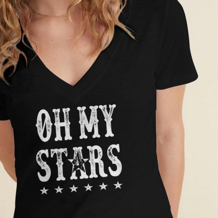 Oh My Stars 4Th Of July Patriotic Women's Jersey Short Sleeve Deep V-Neck Tshirt