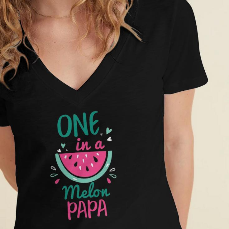 One In A Melon Papa Watermelon Family Matching Women's Jersey Short Sleeve Deep V-Neck Tshirt