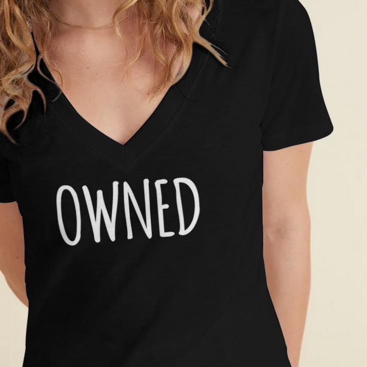 Owned Submissive For Men And Women Women's Jersey Short Sleeve Deep V-Neck Tshirt