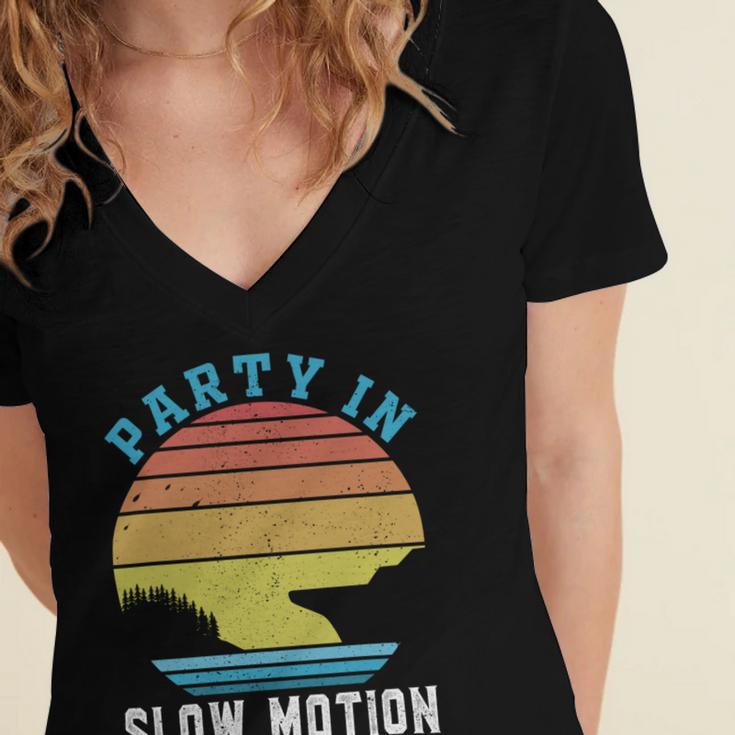 Party In Slow Motion Vintage Funny Boating Boating Gifts Women's Jersey Short Sleeve Deep V-Neck Tshirt