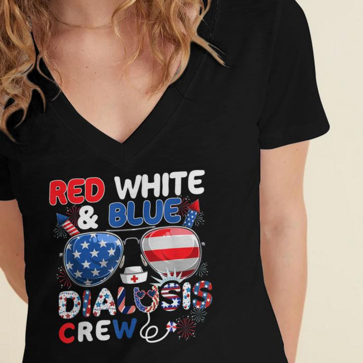 Patriotic Dialysis Crew 4Th Of July Nurse Nephrology Nursing Women's Jersey Short Sleeve Deep V-Neck Tshirt