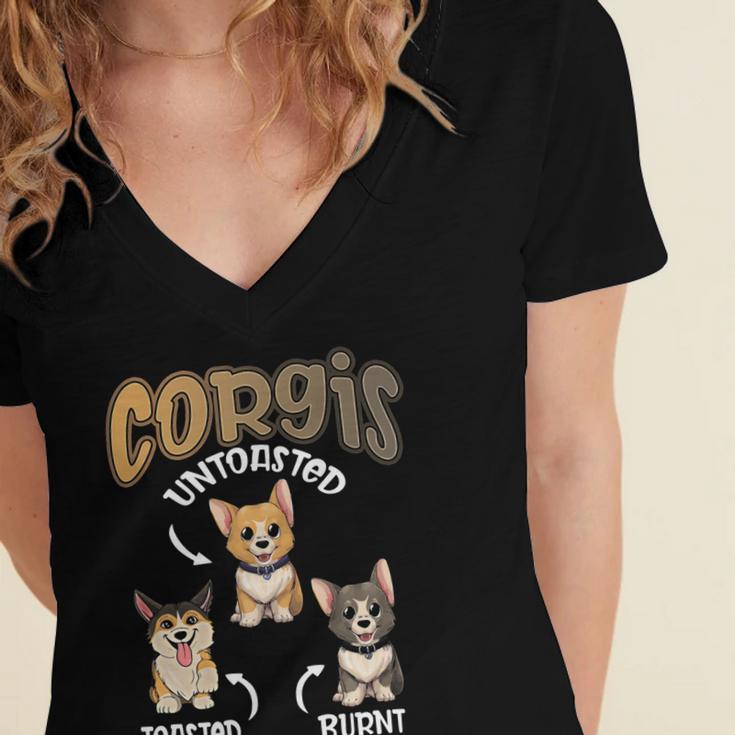 Pembroke Welsh Corgi Untoasted Toasted Burnt Dog Lovers V4 Women's Jersey Short Sleeve Deep V-Neck Tshirt