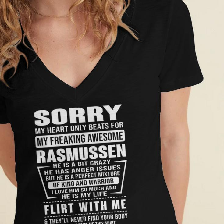 Rasmussen Name Gift Sorry My Heart Only Beats For Rasmussen Women's Jersey Short Sleeve Deep V-Neck Tshirt
