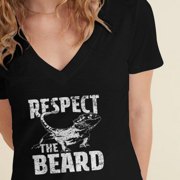 Respect The Beard Bearded Dragon Dad Mom Women's Jersey Short Sleeve Deep V-Neck Tshirt
