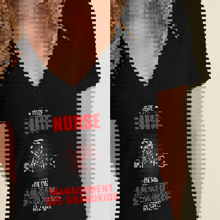 Retired Nurse Under New Management See Grandkids For Nurse Women's Jersey Short Sleeve Deep V-Neck Tshirt