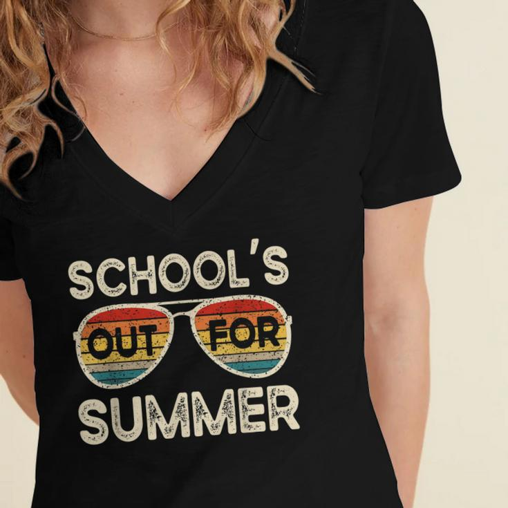 Retro Last Day Of School Schools Out For Summer Teacher Women's Jersey Short Sleeve Deep V-Neck Tshirt