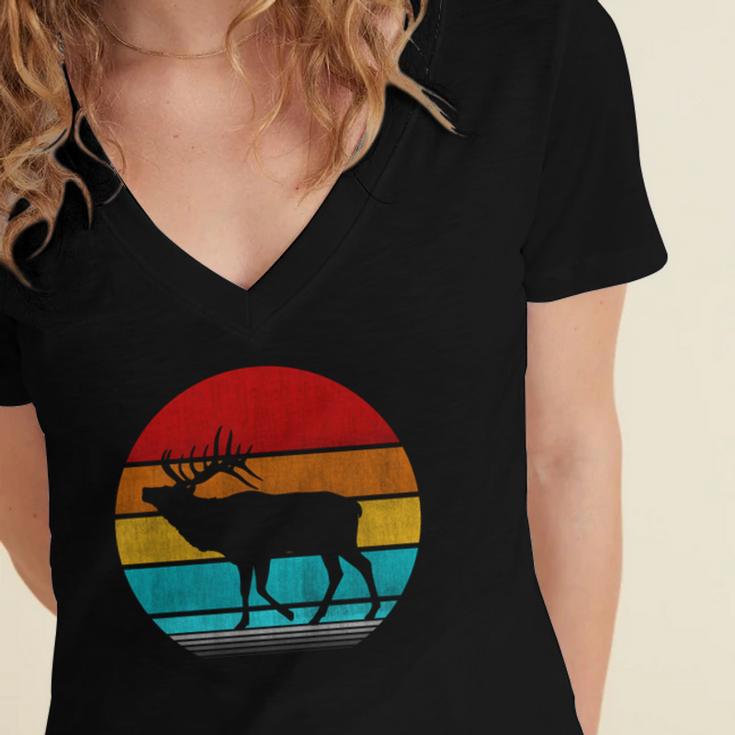 Retro Vintage Elk Women's Jersey Short Sleeve Deep V-Neck Tshirt