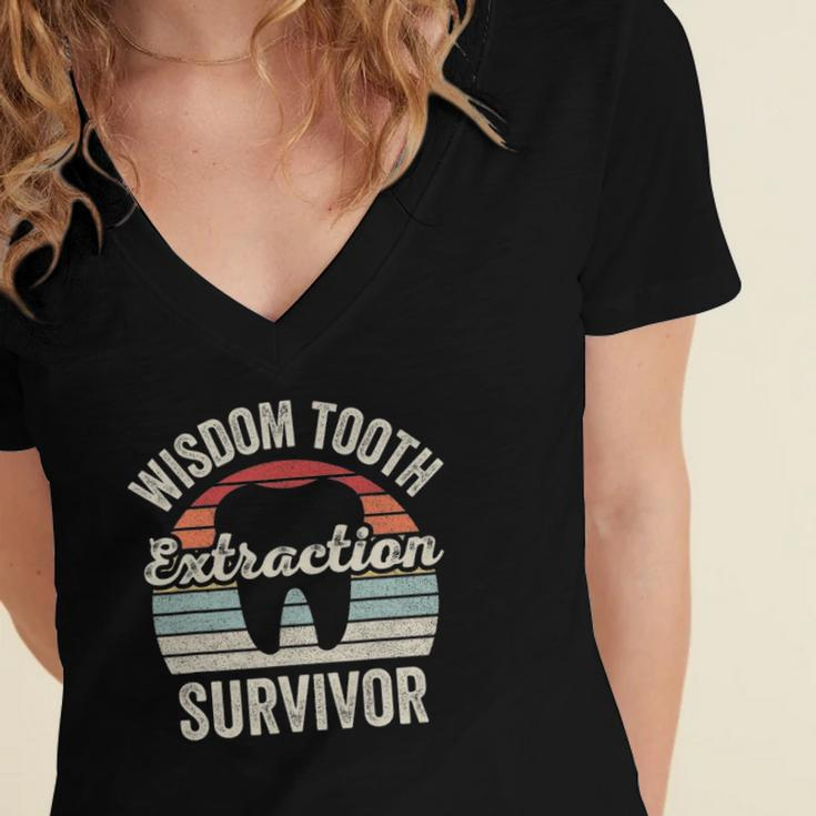 Retro Vintage Wisdom Tooth Extraction Survivor Dentist Women's Jersey Short Sleeve Deep V-Neck Tshirt