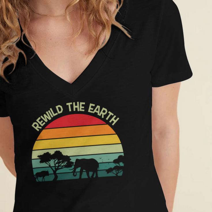 Rewild The Earth Animal Forest Earth Day Women's Jersey Short Sleeve Deep V-Neck Tshirt