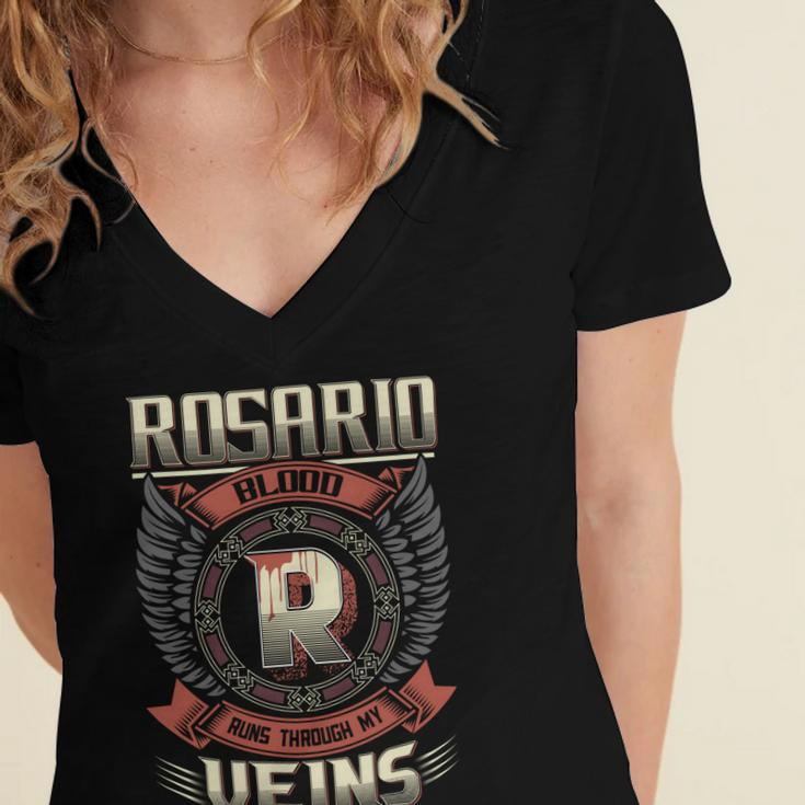 Rosario Blood Run Through My Veins Name Women's Jersey Short Sleeve Deep V-Neck Tshirt