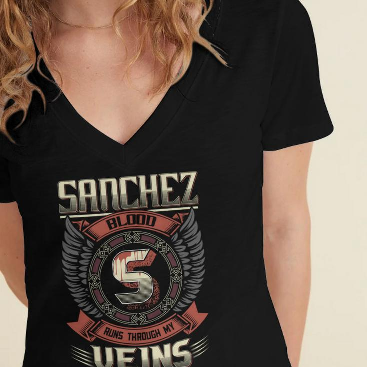 Sanchez Blood Run Through My Veins Name V6 Women's Jersey Short Sleeve Deep V-Neck Tshirt