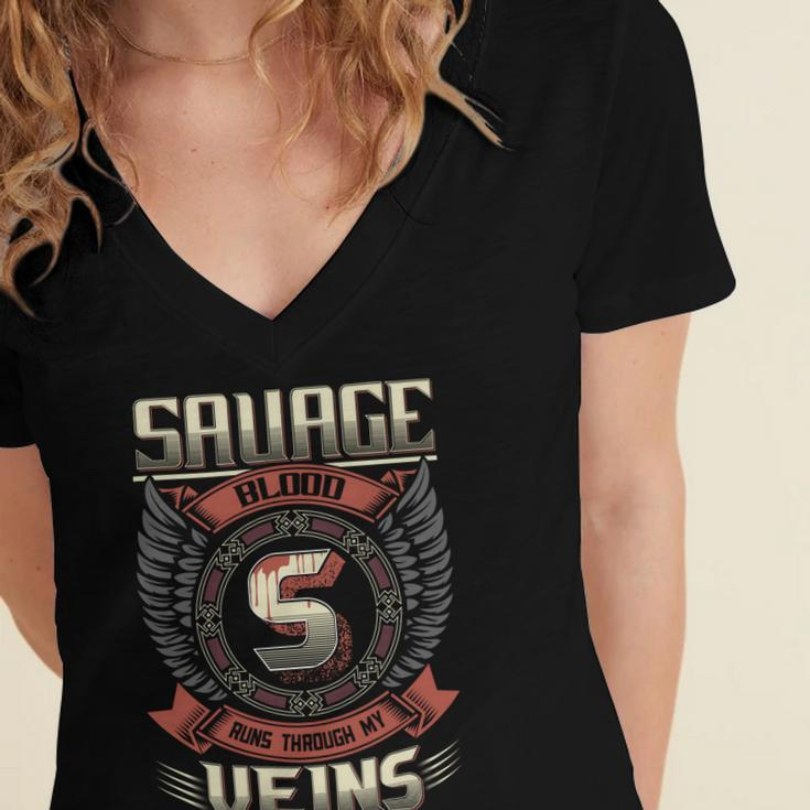 Savage Blood Run Through My Veins Name V5 Women's Jersey Short Sleeve Deep V-Neck Tshirt
