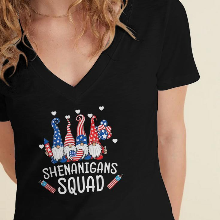 Shenanigans Squad 4Th Of July Gnomes Usa Independence Day Women's Jersey Short Sleeve Deep V-Neck Tshirt