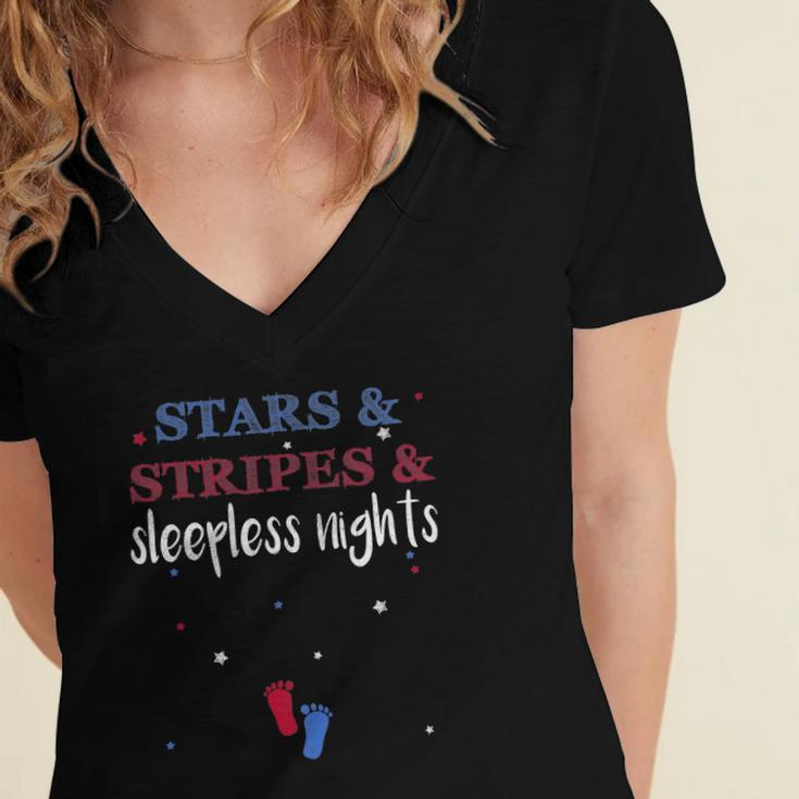 Stars And Stripes And Sleepless Nights July 4Th Of July Women's Jersey Short Sleeve Deep V-Neck Tshirt