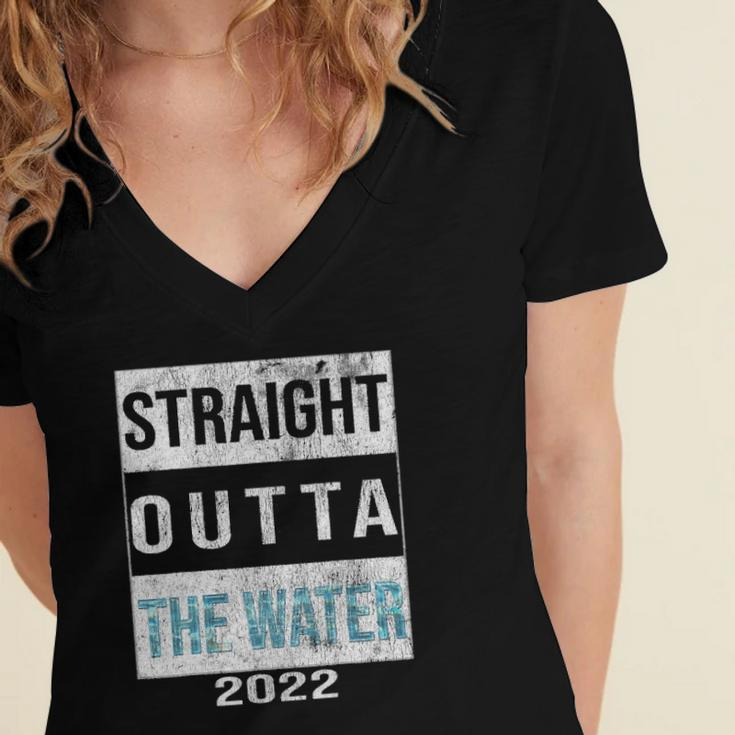 Straight Outta The Water Cool Christian Baptism 2022 Vintage Women's Jersey Short Sleeve Deep V-Neck Tshirt