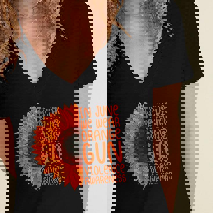 Sunflower In June We Wear Orange Gun Violence Awareness Day Women's Jersey Short Sleeve Deep V-Neck Tshirt