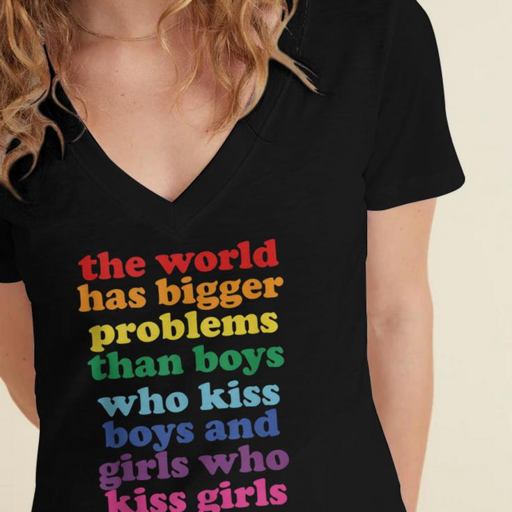The World Has Bigger Problems Lgbt Community Gay Pride Women's Jersey Short Sleeve Deep V-Neck Tshirt