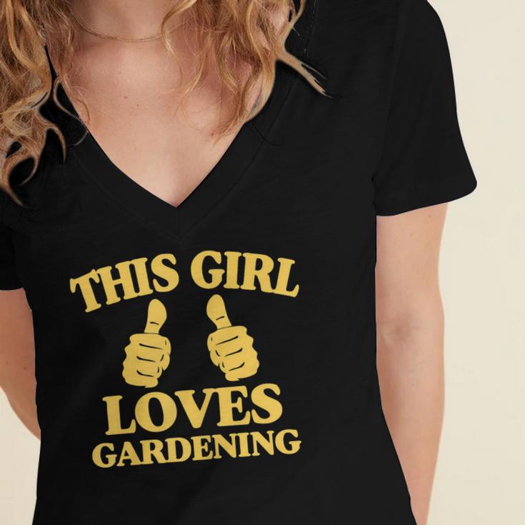 This Girl Loves Gardening Two Thumbs 554 Shirt Women's Jersey Short Sleeve Deep V-Neck Tshirt