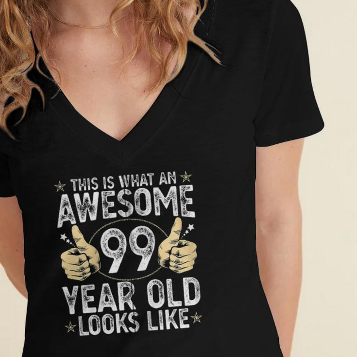 This Is What An Awesome 99 Years Old Looks Like 99Th Birthday Zip Women's Jersey Short Sleeve Deep V-Neck Tshirt