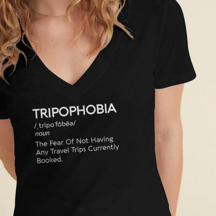 Tripophobia Travel Trips Booked Vacation Plane World Funny Women's Jersey Short Sleeve Deep V-Neck Tshirt