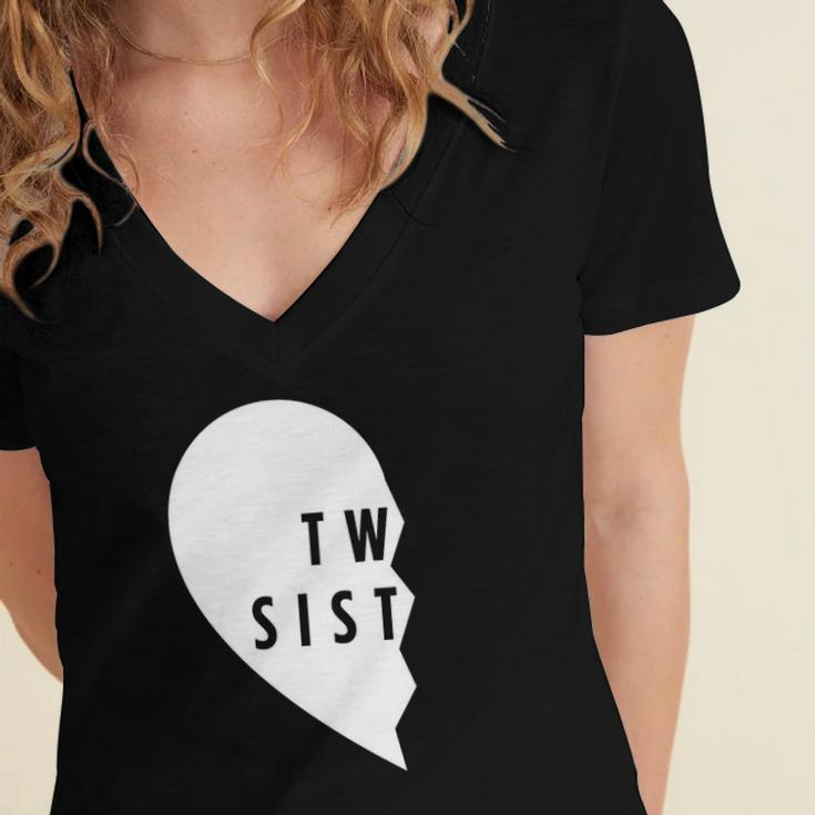 Twin Sisters Heart Half Matching Set 1 Of 2 Gift Women's Jersey Short Sleeve Deep V-Neck Tshirt