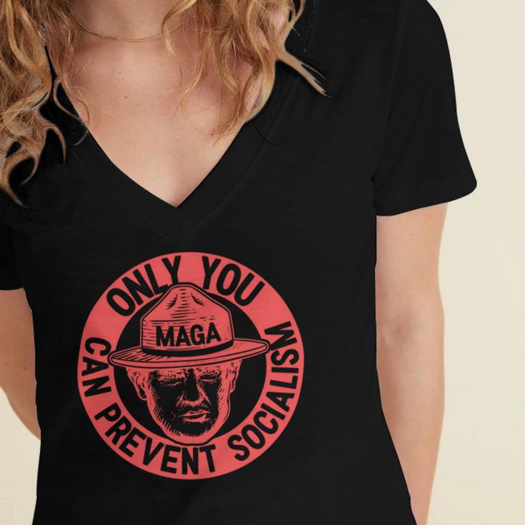 Ultra Maga 2024 Only You Can Prevent Socialism We The People 1776 2022 Red Women's Jersey Short Sleeve Deep V-Neck Tshirt