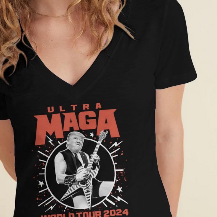 Ultra Maga Trump 2024 Tshirt Heavy Metal World Tour Women's Jersey Short Sleeve Deep V-Neck Tshirt