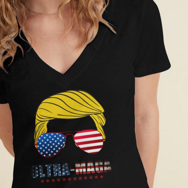 Ultra Maga Usa Maga Make America Great Again Women's Jersey Short Sleeve Deep V-Neck Tshirt