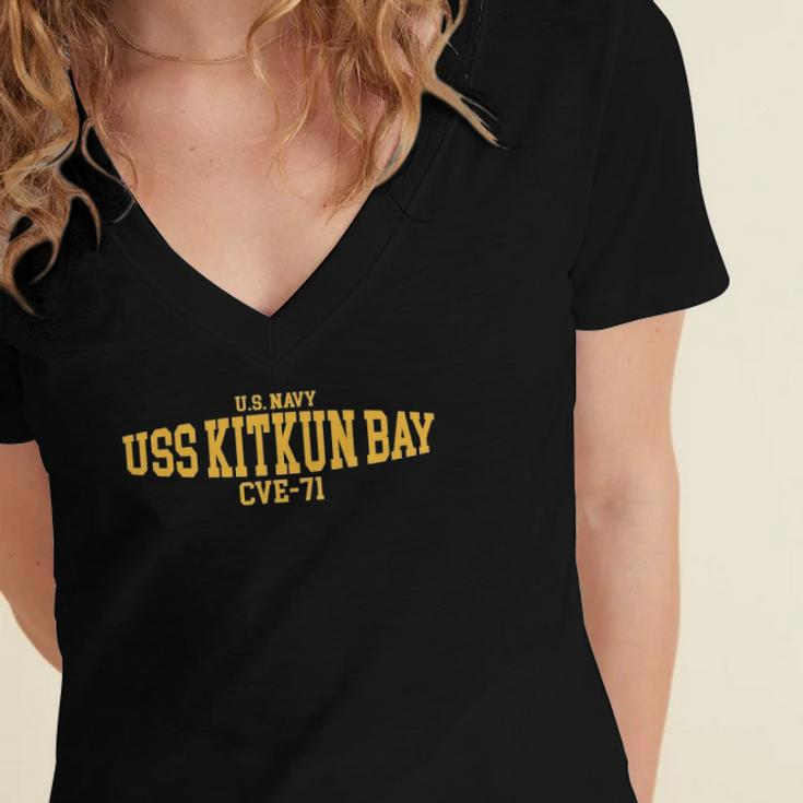 Uss Kitkun Bay Cve 71 Us Navy Women's Jersey Short Sleeve Deep V-Neck Tshirt