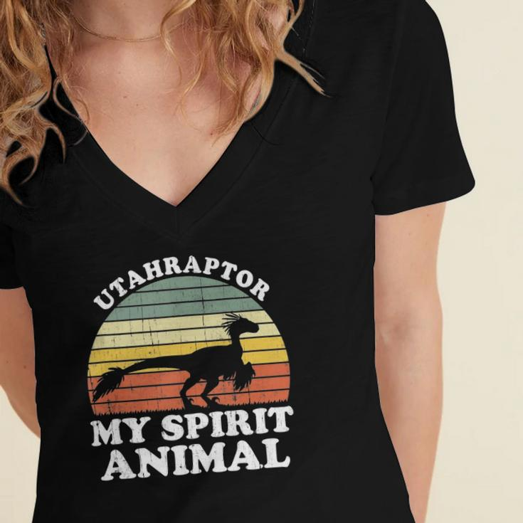 Utahraptor Dinosaur Spirit Animal Paleontologist Women's Jersey Short Sleeve Deep V-Neck Tshirt