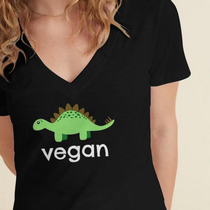 Vegan Dinosaur Green Save Wildlife Women's Jersey Short Sleeve Deep V-Neck Tshirt