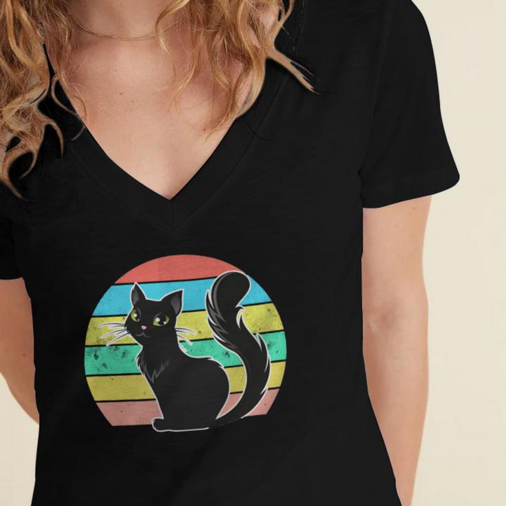 Vintage Black Cat Lover 307 Shirt Women's Jersey Short Sleeve Deep V-Neck Tshirt