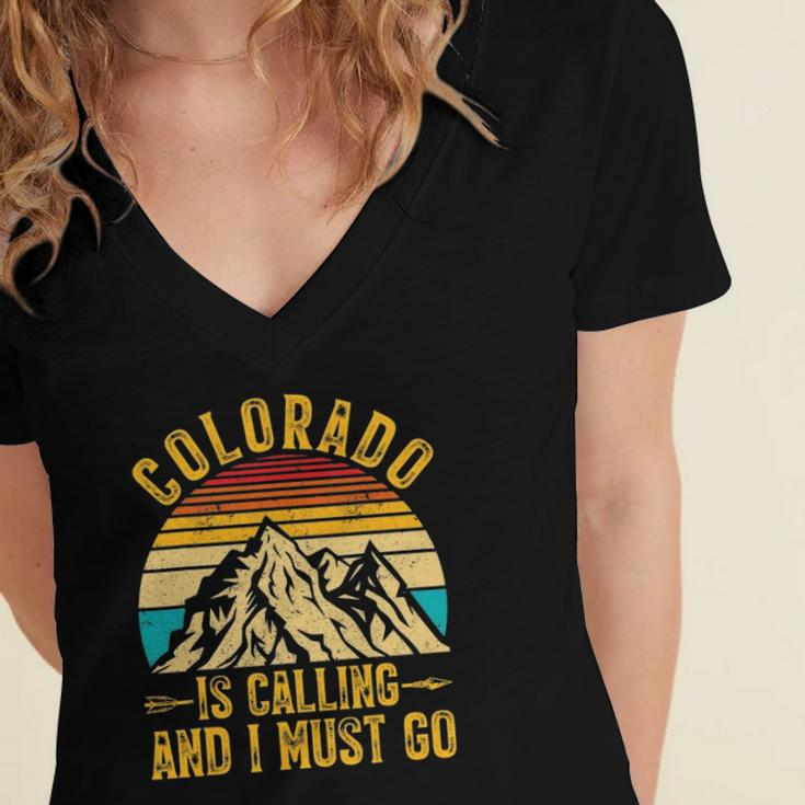 Vintage Colorado Is Calling And I Must Go Distressed Retro Women's Jersey Short Sleeve Deep V-Neck Tshirt
