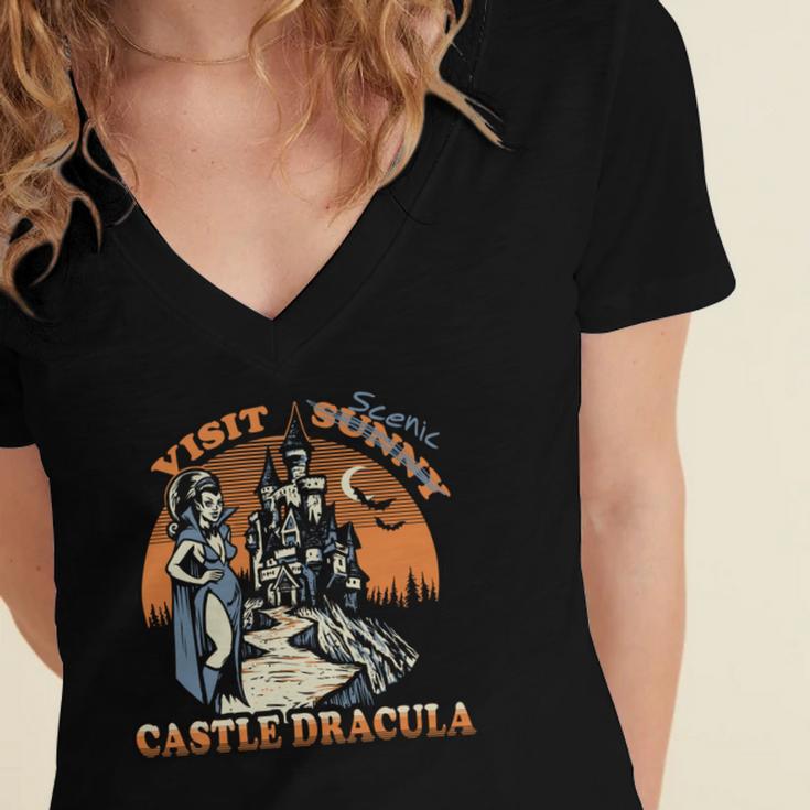 Visit Scenic Castle Dracula 220 Trending Shirt Women's Jersey Short Sleeve Deep V-Neck Tshirt